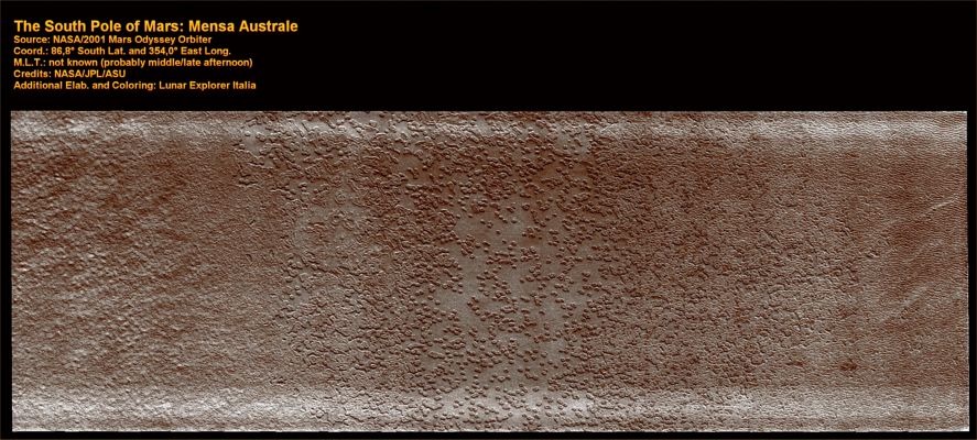 Features of Mensa Australe (Absolute Natural Colors; credits for the additional process. and color.: Dr Paolo C. Fienga - Lunexit Team)
nessun commento
Parole chiave: Mars from orbit - South Polar Features - Swiss-Cheese Terrain