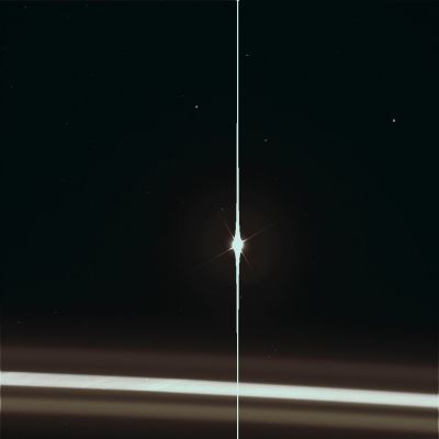 Sunshine through the Rings... (natural colors; credits: Lunexit)
Caption NASA:"N00107153.jpg was taken on April 10, 2008 and received on Earth on April 11, 2008. The camera was pointing toward SATURN, F-RING that, at the time, was approx. 609.375 Km away, and the image was taken using the CL1 and CL2 filters. This image has not been validated or calibrated".
Parole chiave: The Sun from Space