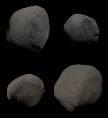 Comet Tempel-1 from Stardust NeXT Spacecraft (Natural Colors; credits for the additional process. and color.: Dr Paolo C. Fienga - Lunexit Team) 
Caption NASA:"This image mosaic shows 4 different views of comet Tempel-1 as seen by NASA's Stardust Spacecraft as it flew by it on February 14, 2011. 
The images progress in time beginning at upper left, moving to upper right, then proceeding from lower left to lower right. When the Spacecraft first approached, it got a clear look at the same Surface that was imaged previously by NASA's Deep Impact Spacecraft in 2005. Deep Impact sent a projectile into the Comet, creating a crater that is located in the upper left image, but is difficult to see at this particular contrast level. 

As Stardust flew closer to the Comet, it began to see New Territory that had not been imaged before. The New Territory appears on the left side of the upper right image. The Deep Impact Crater is also located in this view, on the right side. 

Both the upper right and lower left images are the Closest Approach images for Stardust, taken at 3" before, and 3" after it. The images were taken from a distance of about 185 Km (approx. 115 miles). In the lower left image, the vast majority of Terrain pictured had not been seen until now. The fourth image, at lower right, shows Stardust's view as the Spacecraft was on the way out. 

The image at upper left was taken 15" before the Encounter (or Closest Approach) from a distance of approx. 244 Km (about 152 miles); the image at lower right was taken 15" after the Encounter, from a distance of approx. 245 Km (about 152 miles)".
Parole chiave: Comets - Tempel-1