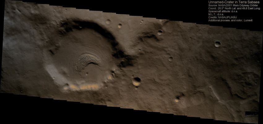 Unnamed Crater with "Fossilized" Dunefield in Terra Sabaea (Absolute Natural Colors; credits for the additional process. and color.: Dr Paolo C. Fienga - Lunexit Team)
nessun commento
Parole chiave: Mars from orbit - Craters - Unnamed Crater with Dunefield