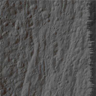 Tethys' surface, in the Saturn-shine (4 - natural colors - elab. Lunexit)
Caption NASA:"N00085215.jpg was taken on June 27, 2007 and received on Earth June 28, 2007. The camera was pointing toward Tethys that, at the time, was approx. 22.287 Km away. The image was taken using the CL1 and CL2 filters. 
This image has not been validated or calibrated". 
Parole chiave: Saturn's Moons - Tethys