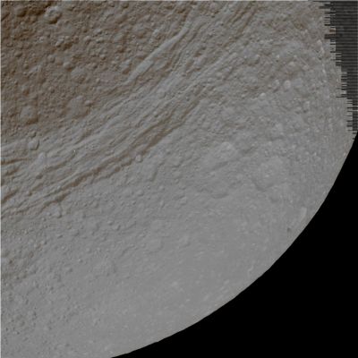 Tethys' surface, in the Saturn-shine (6 - natural colors - elab. Lunexit)
Caption NASA:"N00085224.jpg was taken on June 27, 2007 and received on Earth June 28, 2007. The camera was pointing toward Tethys that, at the time, was approx. 76.993 Km away. The image was taken using the CL1 and CL2 filters. 
This image has not been validated or calibrated".
Parole chiave: Saturn's Moons - Tethys