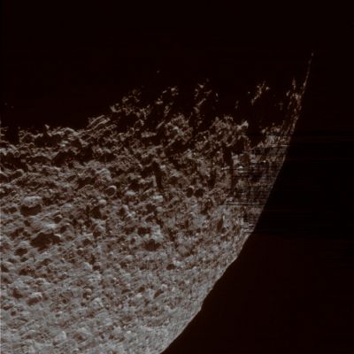 Tethys (natural colors; elab. Lunexit)
Caption NASA:"N00090935.jpg was taken on August 29, 2007 and received on Earth August 29, 2007. 
The camera was pointing toward TETHYS that, at the time, was approx. 47.306 Km away, and the image was taken using the CL1 and CL2 filters. This image has not been validated or calibrated".
Parole chiave: Saturn's Moons - Tethys