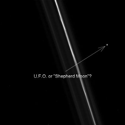 Another UFO in the Space of Saturn?
Caption NASA:"N00124204.jpg was taken on November 16, 2008 and received on Earth November 17, 2008. The camera was pointing toward SATURN-RINGS that, at the time, were approx. 383.855 Km away, and the image was taken using the CL1 and CL2 filters. This image has not been validated or calibrated". 
Parole chiave: Controversial Frame