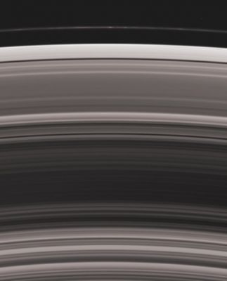 The Main Ring-System
Caption NASA originale:"This expansive view takes in most of Saturn's main Ring System, from the outer C-Ring to the narrow and knotted-looking F-Ring. The broad brightness plateaus in the C-Ring (at bottom) transform into the more densely populated (and thus darker in this viewing geometry) B-Ring. The Rings' appearance becomes brighter and smoother beyond the bands of the Cassini Division, in the A-Ring. This view looks toward the unlit side of the Rings from about 49° above the Ring-Plane. 

The image was taken in visible blue light with the Cassini spacecraft wide-angle camera on Nov. 21, 2006 at a distance of approx. 539,000 Km (about 335.000 miles) from Saturn and at a Sun-Saturn-spacecraft, or phase, angle of 98°. 
Image scale is 29 kilometers (18 miles) per pixel".
Parole chiave: Saturn's Rings