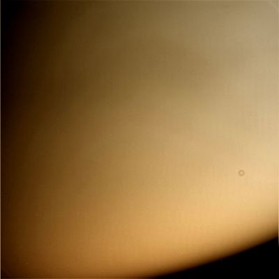Titan in possible True Colors (credits by Lunar Explorer Italia)
Caption NASA:"N00124860.jpg was taken on December 05, 2008 and received on Earth December 06, 2008. The camera was pointing toward TITAN that, at the time, was approximately 176.792 Km away.
The image was taken using the CL1 and CB3 filters". 
Parole chiave: Saturn's Moon - Titan