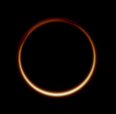 ...Ring of Fire... (natural colors; elab. Lunexit)
Caption NASA:"This celestial circle of light is produced by the glow of Sunlight scattered through the periphery of Titan's atmosphere as the Sun is occulted by Titan. It is the sum of all the sunsets and sunrises taking place on Titan at once. 

The intriguing structure of Titan's North Polar "hood" can be seen at upper left. 
A thin, detached, high-altitude global haze layer encircles the moon. 
North on Titan is up and rotated 23° to the left. 

The image was taken in visible blue light with the Cassini spacecraft wide-angle camera on June 29, 2007. The view was obtained at a distance of approx. 210.000 Km (about 131.000 miles) from Titan and at a Sun-Titan-spacecraft, or phase, angle of 167°. 
Image scale is roughly 12 Km (about 8 miles) per pixel".
Parole chiave: Saturn's Moons - Titan