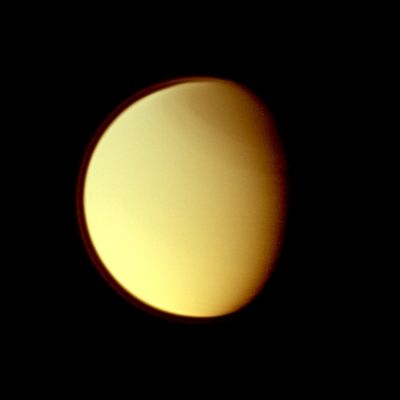 North Polar Haze (Saturated Natural Colors; credits for the additional process. and color.: Dr Paolo C. Fienga - Lunexit Team)
Caption NASA:"Titan's globally distributed detached haze layer and the moon's North Polar hood, both notable details of its thick atmosphere, are clearly seen in this image from the Cassini Spacecraft. 
Titan is about 5150 Km (approx. 3200 miles) across, and therefore slightly larger than Mercury. 

The image was taken with the Cassini Spacecraft narrow-angle camera using a combination of spectral filters sensitive to wavelengths of polarized ultraviolet light centered at 338 nanometers. The view was obtained at a distance of approx. 1,7 MKM (about 1,08 MMs) from Titan and at a Sun-Titan-Spacecraft, or Phase, Angle of 50°. 
Image scale is roughly 10 Km (about 6 miles) per pixel".
Parole chiave: Titan