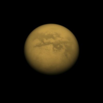 Titan (Natural Colors; credits: Lunexit)
Caption NASA:"The Cassini Spacecraft charts a quartet of dark albedo features on the moon Titan. From upper left to lower right of the image are Fenzal, Aztlan, Aaru and Senkyo. 
This view looks toward the Saturn-facing side of Titan; North is up and rotated 16° to the right. 

The image was taken with the Cassini Spacecraft narrow-angle camera on June 9, 2009 using a spectral filter sensitive to wavelengths of near-infrared light centered at 938 nanometers. The view was obtained at a distance of approx. 1,2 MKM (such as about 746.000 miles) from Titan and at a Sun-Titan-Spacecraft, or Phase, Angle of 26°. 
Image scale is 7 kilometers (4 miles) per pixel".
Parole chiave: Titan