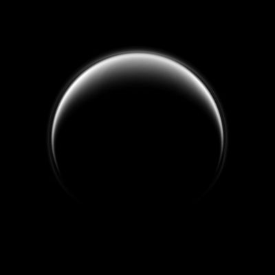Titan's Atmospheric Layers
Caption NASA:"Saturn's moon Titan displays a detached, high-altitude global Haze Layer which is often its most prominent feature in UltraViolet views such as this one.
In this image, Cassini looks down on the North Pole of Titan and, although this view is centered on the Leading Hemisphere of the moon, the Lit Terrain seen here is mostly on the opposite, Trailing Hemisphere of the moon. 

The image was taken with the Cassini Spacecraft narrow-angle camera on June 19, 2009 using a spectral filter sensitive to wavelengths of UltraViolet Light centered at 338 nanometers. The view was obtained at a distance of approx. 1,3 MKM (about 808.000 miles) from Titan and at a Phase Angle of 141°. 
Image scale is 8 Km (about 5 miles) per pixel".
Parole chiave: Titan