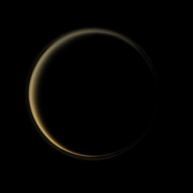 Titanian Afterlight (Natural Colors; credits: Dr Paolo C. Fienga - Lunexit Team)
Caption NASA:"The Cassini Spacecraft looks toward the dark side of Saturn's largest moon as a circle of light is produced by sunlight scattering through the periphery of Titan's Atmosphere. 
A detached, high-altitude global Haze Layer encircles the Planet. 
North on Titan is up and rotated 2° to the left. 

The image was taken in Visible Blue Light with the Cassini Spacecraft narrow-angle camera on Oct. 9, 2009. The view was acquired at a distance of approx. 1,4 MKM (about 870.000 miles) from Titan and at a Sun-Titan-Spacecraft, or Phase, Angle of 157°. 
Image scale is roughly 9 Km (about 5,5 miles) per pixel".
Parole chiave: Titan