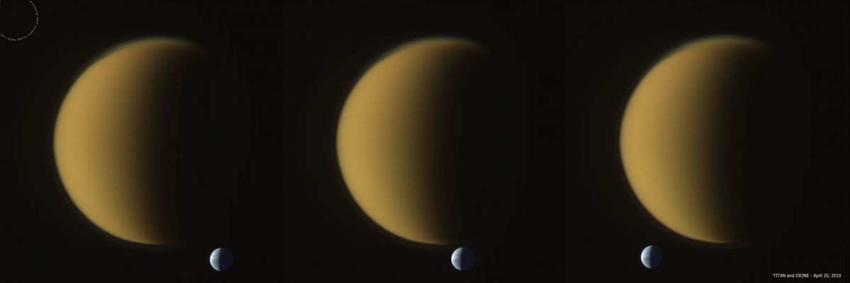 A "Mutual Event" in the Space of Saturn: Dione and Titan (an Image-Mosaic in Natural Colors by Elisabetta Bonora - Lunexit Team)
Bellissimo, veramente da lasciare senza fiato. Un Grande plauso per la sempre più brava Amica e Partner di Lunexit, Elisabetta Bonora (a.k.a. "2di7").
Parole chiave: Saturnian Moons - Titan and Dione