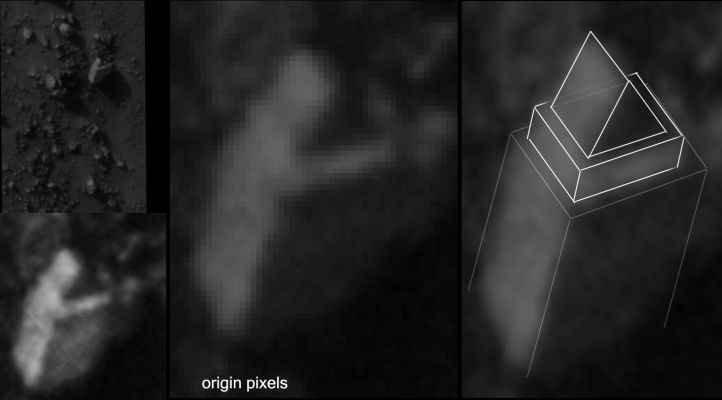 Extremely Unusual Surface Feature near Arandas Crater - Northern Plains (SuperEDM n.2 - credits: Dr M. Faccin)
Questo SuperEDM della "Extremely Unusual Surface Feature", realizzato dal nostro sempre più bravo Dr M. Faccin, sembra costutuire un irresistibile invito alla "Speculazione Estrema": la Formazione Inusuale di Superficie (diremmo che si tratta, al 99%, di una Singolarità), infatti, ha una forma davvero..."curiosa" - diciamo così...

Eppure...Eppure, a nostro parere, dopo aver osservato il frame con tutta la cura del caso (e con la mente debitamente "open"), diremmo che si tratta, con ogni probabilità (ma NON con certezza!), di una Struttura Naturale (bizzarra, incredibile, indecifrabile e chi più ne ha, più ne aggiunga).

Questa nostra conclusione - ovviamente interlocutoria - deriva dalla impossibilità (ma forse è solo colpa nostra e di un eccesso di razionalità e di razionalizzazione...) di "contestualizzare" il dettaglio in maniera adeguata (e Voi sapete bene che, senza contestualizzare, NON SI PUO' - nè legittimamente, nè fondatamente - SPECULARE).

Ad ogni modo, se volessimo comunque usare un pò di Fantasia, diremmo che il particolare (vista la sua forma e le sue - modeste - dimensioni) potrebbe ricordarci, in buona sostaneza, una sorta di "lapide".

Ma se questa è una lapide, il resto del "cimitero"...dov'è???

Voi che cosa dite?
Parole chiave: Mars from orbit - Extremely Controversial Surface Feature