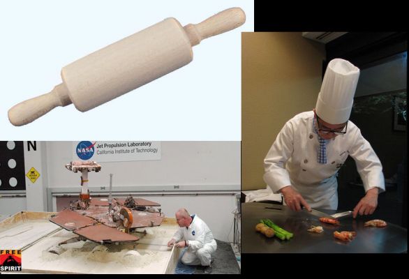 How the "Pasadena Boys" are working (HARD!) with the aim of fixing Spirit troubles: the Ingredients (by Dr M. Faccin)
...Spirit è "interrato" da mesi e, come ben scrive il nostro Grande Marco Faccin, la soluzione per l'estrazione del Rover dalla buchetta sabbiosa non è stata ancora trovata perchè "...è colpa delle simulazioni in labotatorio (ATTENTI: la parola è giusta!): i NASA Boys dovrebbero usare la farina 00 premacinata con il 20% di zucchero, ma hanno messo dentro troppo burro! Così scivola tutto!!!...e la torta viene fuori male...".

Già. 
Osservate il GIF-Movie predisposto sempre dal Dr Faccin (Album: "After One Thousand Soles"); guardate "la repentina emersione" della maledettissima ruota e poi notae come essa - clamorosamente - "riaffonda" di nuovo e del tutto. 

Bizzarro, non credete?!?

Beh, pur nella consapevolezza che il Lavoro da svolgere è difficile, che l'impresa (per mille motivi) è ardua e che le circostanze avverse innumervoli (forse...), a nostro modo di vedere la "troppa Scienza e Tecnologia" che la NASA mette nelle simulazioni di "labotatorio", alle volte, ci ricorda le ricette del "Gambero Rosso", le quali trasformano la preparazione di piatti semplicissimi in opere improbe ed improbabili.

E così, la preparazione di una spaghettata diviene, nella Logica degli Scienziati della Cucina, un'opera di tale e tanta ingegneria (culinaria) che, alla fine, o il piatto ti viene fuori male o, a preparazione ultimata, ti è già passata la voglia di mangiarlo...

Colta l'umoristica ed irriverente Analogia???

Simplify, NASA: Simplify!

p.s.: ci scusiamo con gli Chef che curano il "Gambero Rosso Channel" ma, onestamente, cercate di capire l'ironia della situazione, il nostro punto di vista e poi, se vi va, provate anche Voi Cuochi a riportare le Vostre cose nella loro giusta prospettiva...
(della serie: una buchetta sabbiosa è una buchetta sabbiosa ed un uovo al tegame è - e resta! - un uovo al tegame. Amen)
Parole chiave: Humour