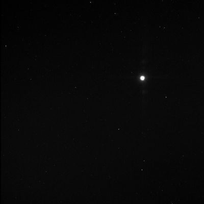 Venus, overexposed and from VERY FAR AWAY...
Images from the latest Vulcanoid search are currently being transmitted to Earth, and one of those 256 images is shown here. 
Vulcanoids are small rocky bodies that have been postulated to exist in orbits between Mercury and the Sun, though no such object has yet been detected. 
MESSENGER has the unique opportunity to search for smaller and fainter Vulcanoids than has ever before been possible. 
The best opportunities for MESSENGER to search for Vulcanoids are during perihelion passages, when the Spacecraft's orbit brings it closest to the Sun. MESSENGER has searched for Vulcanoids during three perihelion passages to date, in June 2008, in February 2009, and most recently in January 2010. 
There will be another three perihelion passages in 2010, which will provide additional opportunities to continue the search. 

MESSENGER images acquired to date have not revealed any Vulcanoids. 
The bright object in the image here is Venus. For examining Venus, the image is over-exposed, but in the quest for very small, very faint objects, this type of image is just what is needed.
Parole chiave: Venus