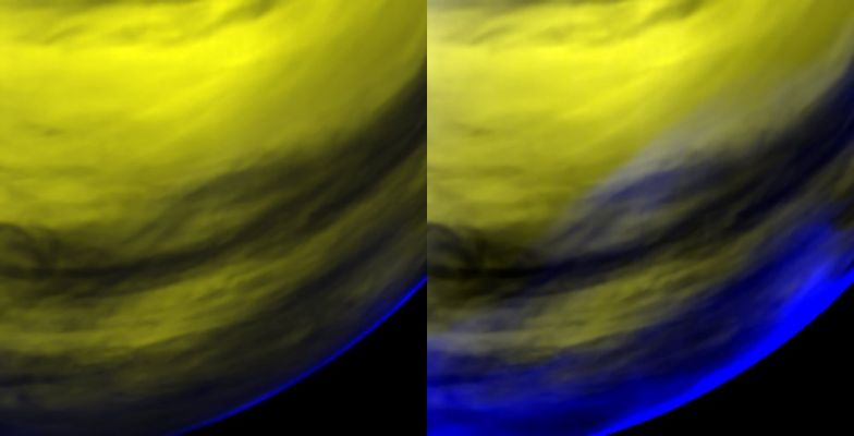 The "Glowing Oxygen" of Venus (false colors - elab. ESA)
“During one year of observations, we have already collected huge amount of data, which is exactly what we need to decode the secrets of an atmosphere as complex as that of Venus,” said Håkan Svedhem, Venus Express Project Scientist at ESA. “Analysing it is an extreme effort for all science teams, but it is definitively paying back in terms of results.” 

The first ever, terrific global views of the double-eyed vortex at Venus’ south pole, the first sets of 3D data about the structure and the dynamics of the sulphuric-acid clouds surrounding the planet in a thick curtain, temperature maps of the surface and the atmosphere at different altitudes, are only a few of the results obtained so far. 

“Continuing at today’s rate, and on the basis of what we were able to see so far, there is no doubt that Venus Express will eventually allow a better global understanding of this planet,” continued Svedhem. “Not only will planetary science in general benefit from this, but also understanding Venus – its climate and atmospheric dynamics –will provide a better comprehension of the mechanisms that drive long-term climate evolution on our own Earth.” 


Parole chiave: Venus - Upper Atmosphere