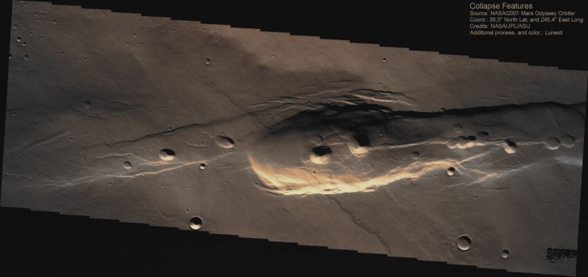 Collapse Features near Alba Patera (Absolute Natural Colors; credits for the additional process. and color.: Dr Paolo C. Fienga - Lunexit Team)
nessun commento
Parole chiave: Mars from orbit - Collapse Features - Pits 