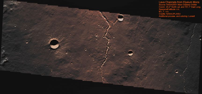 Lava Channels from Elysium Mons (Enhanced Absolute Natural Colors; credits for the additional process. and color.: Dr Paolo C. Fienga - Lunexit Team)
nessun commento
Parole chiave: Mars from orbit - Lava Flows - Elysium Mons