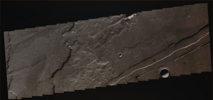 Lava Flows and Lava Layers (Absolute Natural Colors; credits for the additional process. and color.: Dr Paolo C. Fienga - Lunexit Team)
Orbit Number: 43372
Latitude: 24,85° South 
Longitude: 235,23° East
Instrument: VIS 
Captured: September, 24, 2011
Mars Local Time: 11:59 (Late Morning Hours)

Parole chiave: Mars from orbit - Volcanic Features - Lava Flows and Layers