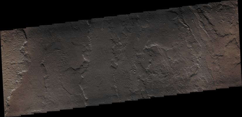 Lava Flows in Tharsis (Absolute Natural Colors; credits for the additional process. and color.: Dr Paolo C. Fienga/Lunar Explorer Italia/Italian Planetary Foundation)
Orbit Number: 48151
Latitude (centered): 11,2222° North
Longitude (East): 279,398°
Instrument: VIS 
Captured: October, 21st, 2012
Parole chiave: Mars from orbit - Volcanic Features - Lava Flows - Tharsis Region