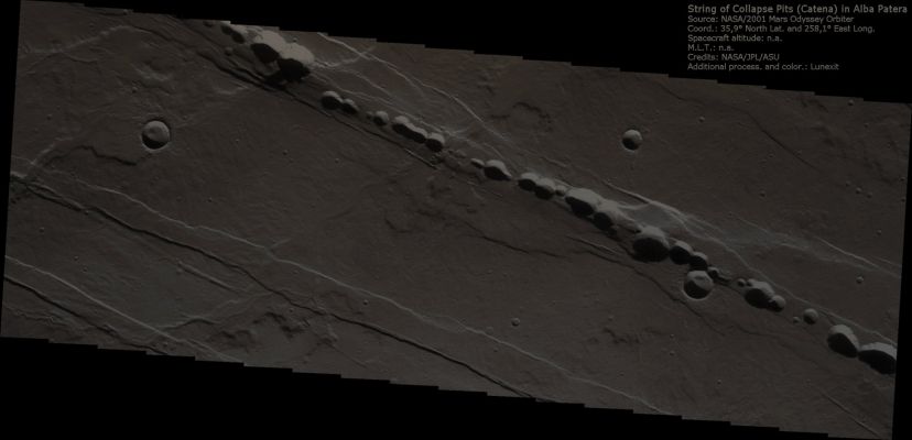 Pit-Chain (Absolute Natural Colors; credits: Dr Paolo C. Fienga - Lunexit Team)
nessun commento
Parole chiave: Mars from orbit - Volcanic Features - Pit Chain
