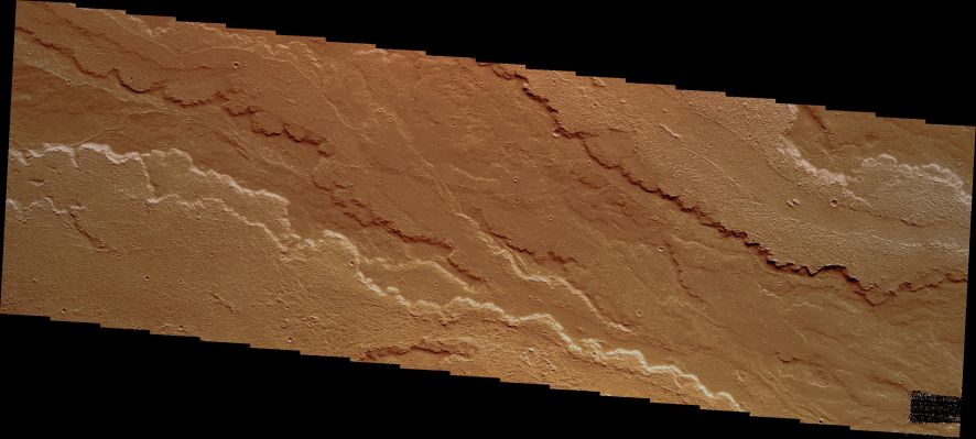 Lava Flows in Daedalia Planum (False Colors; credits: Lunar Explorer Italia)
Caption NASA:"This image shows a small portion of the extensive Lava Flows from Arsia Mons that make up Daedalia Planum".

Source: NASA/2001 Mars Odyssey Orbiter
Coord.: 21,1° South Lat. and 240,8° East Long.


Parole chiave: Mars from orbit - Lava Flows - Daedalia Planum Region