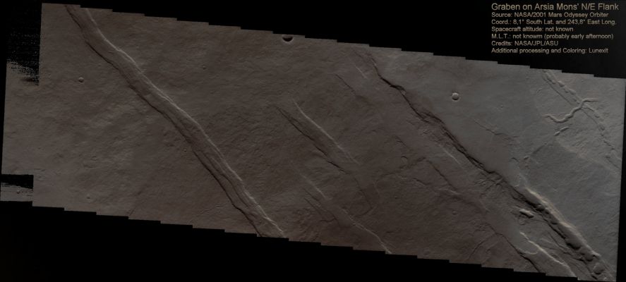 Graben on Arsia Mons (Absolute Natural Colors; credits for the additional process. and color.: Dr Paolo C. Fienga - Lunexit Team)
nessun commento
Parole chiave: Mars from orbit - Volcanic Features - Graben