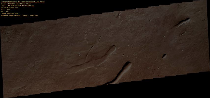 Collapse Features on the Northern  Flank of Arsia Mons (Absolute Natural Colors; credits for the additional process. and color.: Dr Paolo C. Fienga - Lunexit Team)
nessun commento
Parole chiave: Mars from orbit - Collapse Features - Arsia Mons