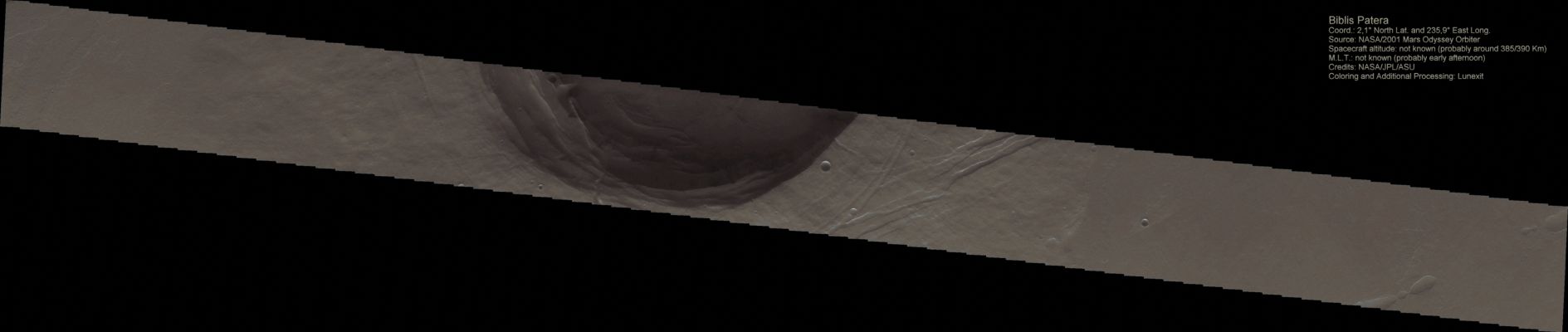 Biblis Patera (Absolute Natural Colors; credits for the additional process. and color.: Dr Paolo C. Fienga - Lunexit Team)
nessun commento
Parole chiave: Mars from orbit - Volcanoes - Biblis Patera