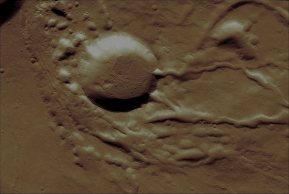 Features of Ceraunius Tholus (Absolute Natural Colors; credits for the additional process. and color: Dr Paolo C. Fienga - Lunexit Team)
Coord.: 23,9° North Lat. and 262,7° East Long.

Parole chiave: Mars from orbit - Volcanic Features - Ceraunius Tholus