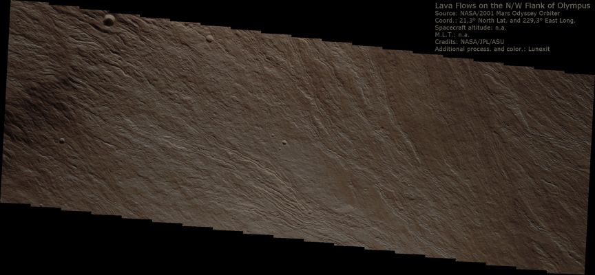Lava Flows on the N/W Flank of Olympus Mons (Absolute Natural Colors; credits: Dr Paolo C. Fienga - Lunexit Team)
nessun commento
Parole chiave: Mars from orbit - Volcanoes - Olympus Mons