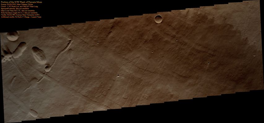 Detail of the N/W Flank of Pavonis Mons (Absolute Natural Colors; credits for the additional process. and color.: Dr Paolo C. Fienga - Lunexit Team) 
nessun commento
Parole chiave: Mars from orbit - Volcanoes - Pavonis Mons