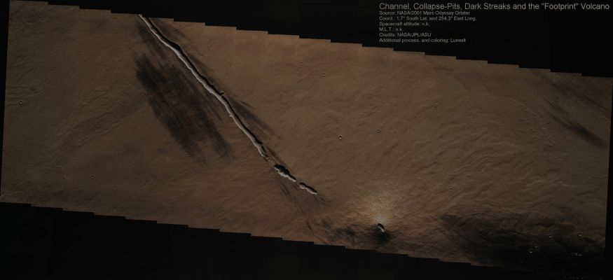 The "Footprint" Volcano and other Volcanic Surface Features (Absolute Natural Colors; credits for the additional process. and color.: Dr Paolo C. Fienga - Lunexit Team)
nessun commento
Parole chiave: Mars from orbit - Volcanoes - The "Footprint" Volcano