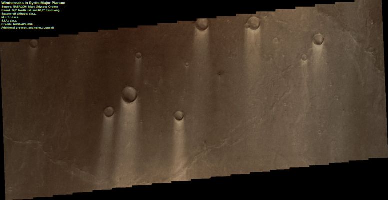 Windstreaks (Natural Colors; credits: Lunexit)
nessun commento
Parole chiave: Mars from orbit - Windstreaks - Syrtis Major Region