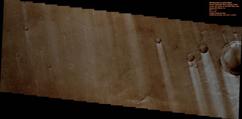 Windstreaks in Syrtis Major (Natural Colors; credits: Lunar Explorer Italia)
nessun commento
Parole chiave: Mars from orbit - Windstreaks - Syrtis Major Region