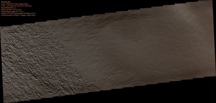 Windworks (Natural Colors; credits for the additional process. and color.: Dr Paolo C. Fienga)
nessun commento
Parole chiave: Mars from orbit - Aeolian Features - Elysium Planitia