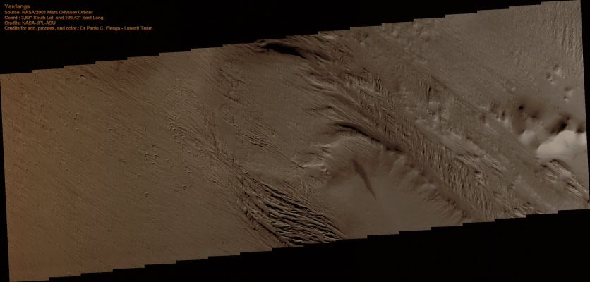 Yardangs (Natural Colors; credits: Dr Paolo C. Fienga - Lunexit Team)
nessun commento
Parole chiave: Mars from orbit - Aeolian Features - Yardangs