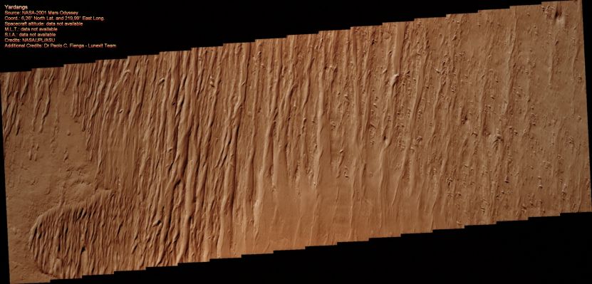 Yardangs (possible Natural Colors; credits for the additional process. and color.: Dr Paolo C. Fienga - Lunexit Team)
nessun commento
Parole chiave: Mars from orbit - Yardangs