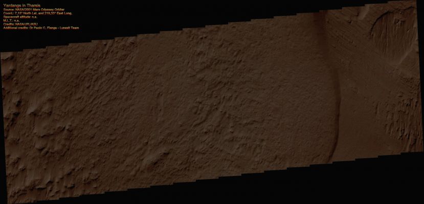 Yardangs in Tharsis (Natural Colors; credits: Dr Paolo C. Fienga - Lunexit Team)
nessun commento
Parole chiave: Mars from orbit - Yardangs