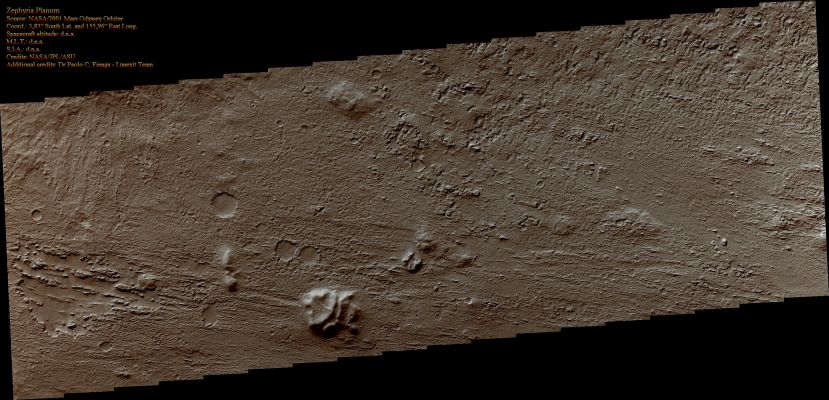 Zephyria Planum (Natural Colors; credits for the additional process. and color.: Dr Paolo C. Fienga - Lunexit Team)
nessun commento
Parole chiave: Mars from orbit - Yardangs - Zephyria Planum