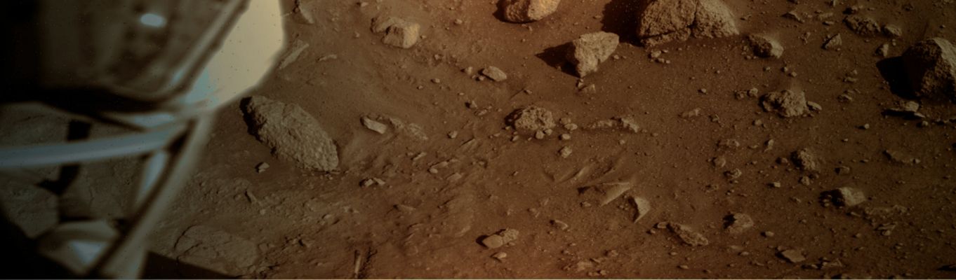 Mars Surface near Viking Lander 1 Footpad (MULTISPECTRUM; credits: Lunexit)
Caption NASA:"This image, which has been flipped horizontally, was taken by Viking Lander 1 on August 1st, 1976, 12 Soles after the landing. Much like images that have returned from Phoenix, the soil beneath Viking 1 has been exposed due to exhaust from thruster engines during descent. 
This is visible to the right of the struts of Viking's surface-sampler arm housing, seen on the left".
Parole chiave: Martian Surface - Disturbed Soil