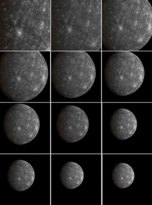 Good-bye Mercury!
These images were taken by MESSENGER as the spacecraft departed Mercury after completing its 2nd flyby on October 6, 2008. During this sequence, images were taken every 5 minutes. 
A portion of the same sequence, totaling 198 images in all, has also been made into a movie (see PIA11412). MESSENGER will make its third and final flyby of Mercury on September 29, 2009, and will become the first Spacecraft ever to orbit Mercury in March 2011. 

Date Acquired: October 6, 2008
Image Mission Elapsed Time (MET): 131788060-131840260
Instrument: Narrow Angle Camera (NAC) of the Mercury Dual Imaging System (MDIS)
Scale: Mercuryâ€™s diameter is 4880 Km (approx. 3030 miles)
Spacecraft Distange from Target: from 95.000 up to 370.000 Km (such as from about 59.000 up to 230.000 miles)
Parole chiave: Mercury