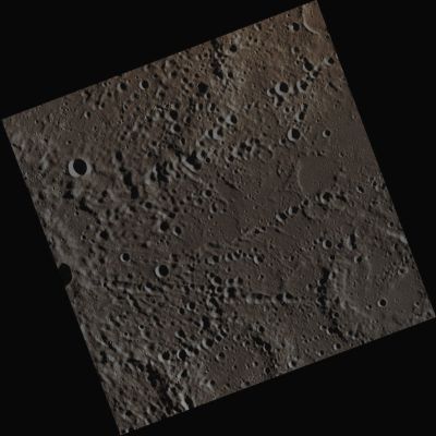 Secondary Crater-Chains or Signs of multiple and simultaneous Cometary Impacts? (Enhanced Natural Colors; credits for the additional process. and color.: Dr Paolo C. Fienga - Lunexit Team)
Caption NASA:"This view captured by MESSENGER's wide angle camera (WAC) shows many Secondary Crater-Chains that originated from a Primary Impact Crater located outside this image, to the West. The Secondary Crater-Chains are formed as the Parent Crater-forming event launches Ejecta into the surrounding area. The chunks of Ejecta dig out their own craters which sometimes overlap to form a long valley-like depression. These features are striking though not uncommon on Mercury's battered Surface. Some other examples of Secondary Craters can be found at Abedin Crater".

Date acquired: April, 30th, 2011
Image Mission Elapsed Time (MET): 212677081
Image ID: 196161
Instrument: Wide Angle Camera (WAC) of the Mercury Dual Imaging System (MDIS)
WAC filter: 7 (748 nanometers)
Center Latitude: 63,76°
Center Longitude: 198,7° East
Resolution: 162 meters/pixel
Scale: this image is about 165 Km across
Incidence Angle: 79,9°
Emission Angle: 1,1°
Sun-Target-Spacecraft (such as "Phase") Angle: 81,0°
Parole chiave: Mercury from orbit - Craters - possible Crater-chains due to multiple Cometary Impacts