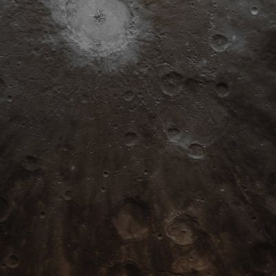 Rays from Debussy Crater (Absolute Natural Colors; credits for the additional process. and color.: Dr Paolo C. Fienga - Lunexit Team)
Bright Rays, consisting of Impact Ejecta and Secondary Craters, spread across this NAC image and radiate from Debussy Crater, located at the top. The image, acquired during the first orbit for which MDIS was imaging, shows just a small portion of Debussy's large System of Rays in greater detail than ever previously seen. Images acquired during MESSENGER's second Mercury Fly-By showed that Debussy's Rays extend for hundreds of Km across Mercury's Surface. Debussy Crater was named in March 2010, in honor of the French composer Claude Debussy (1862-1918).

Date Acquired:March 29, 2011
Image Mission Elapsed Time (MET):209885555
Image ID:65082
Instrument: Narrow Angle Camera (NAC) of the Mercury Dual Imaging System (MDIS)
Center Latitude: 36,4° South
Center Longitude: 16,1° East
Resolution: approx. 300 mt/pixel (0,19 miles/pixel)
Scale: Debussy Crater has a diameter of about 80 Km
Parole chiave: Mercury from orbit - Craters - Debussy Crater