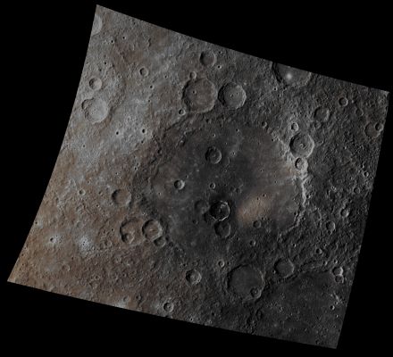 Raffaello Crater (Absolute Natural Colors; credits for the additional process. and color.: Dr Paolo C. Fienga/Lunar Explorer Italia/Italian Planetary Foundation)
This beautiful Absolute Natural Color image-mosaic of the huge Impact Basin Raffaello (named after the Italian Renaissance painter and having a diameter of approx. 343 Km), taken in the past month of October 2012 by the NASA - MESSENGER Spacecraft, shows us a wide diversity of colors (which, as you know, represent a wide variety of Mineral Compositions) that exist and can be easily identified within the Volcanic Plains that, eons ago, flooded the Raffaello Basin's Floor. Furthermore, many white-colored Hollows appear to be in process of being formed along most of the Rim and the Northern portion of the Floor - and, in both cases, they are forming in the so-called Low Reflectance Material (or LRM for short) - of a smaller - roughly 40-Kilometer (such as approx. 25-miles) diameter -, Unnamed and Highly Complex Impact Crater that is located just South of the center of the giant Raffaello Basin. 

Date acquired: October, 19th, 2012
Images Mission Elapsed Time (MET): 259122560, 259122580, 259122564 
Images ID: 2793045, 2793050, 2793046
Instrument: Wide Angle Camera (WAC) of the Mercury Dual Imaging System (MDIS)
Center Latitude: 20,39° South
Center Longitude: 283,6° East
Resolution: 599 meters/pixel
Solar Incidence Angle: 53,4° (meaning that the Sun, at the time that the pictures were taken, was about 36,6° above the imaged Local Mercurian Horizon)
Emission Angle: 27,0°
Sun-Mercury-Messenger (or "Phase") Angle: 80,3°

This picture (which is an Original NASA - MESSENGER Spacecraft color frame published on the NASA - Planetary Photojournal with the ID n. PIA 16307) has been additionally processed and then re-colorized in Absolute Natural Colors (such as the colors that a human eye would actually perceive if someone were onboard the NASA - MESSENGER Spacecraft and then looked down, towards the Surface of Mercury), by using an original technique created - and, in time, dramatically improved - by the Lunar Explorer Italia Team. Different colors, as well as different shades of the same color, mean, among other things, the existence of different Elements (Minerals) present on the Surface of Mercury, each having a different Albedo (---> Reflectivity) and Chemical Composition.
Parole chiave: Mercury from orbit - Craters - Raffaello Crater