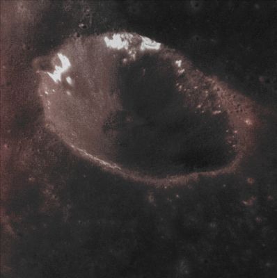 Unnamed Crater with Hollows (Absolute Natural Colors; credits for the additional process. and color.: Dr Paolo C. Fienga/Lunar Explorer Italia/Italian Planetary Foundation)
This frame, obtained by the NASA - MESSENGER Spacecraft on Frebruary, 25, 2014, which shows us a Mercurian Northern Hemisphere's Unnamed Impact Crater - approx. 12,5 Km - such as about 7,76 miles in diameter -, suggested a question that we would like to ask you as much as ourselves: do those extremely common and bright (---> highly reflective) Mercurian Surface Features known as "Hollows" form preferentially on those Crater Walls (---> Inner and Outer Slopes as wll as thier Rims) which receive a more direct (---> and therefore intense) Sunlight? 

In the Northern Hemisphere of Mercury, the Northern Walls of the Impact Craters are frequently flooded by a very intense Sunlight (meaning that they are almost always VERY well illuminated), while their Southern Walls only receive grazing Sunlight and therefore they are more often in Shadow; on the other hand (and we just say, "obviously"), in the Mercurian Southern Hemisphere, the Impact Craters' Northern Walls are the ones which receive just grazing Sunlight (and therefore are much less illuminated) while the Southern Walls get more direct (and therefore stronger) Sunlight. Said that, Planetary Scientists, on the base of their observations (mostly founded on the NASA - MESSENGER Spacecraft's images), believe that the greater the Solar Heating is experienced by the Walls of any given Impact Crater, the more Hollows will form on its (both Inner and Outer) Slopes and Rims (in other words: the direct Solar Illumination should reasonably be an important - if not decisive - factor in the formation of Hollows on the Walls of the Impact Craters located on both Mercury's Hemispheres). 

Images like the one here can help us to answer this question and what we see in today's APOD is found in an area of focus (---> interest) for the current NASA - MESSENGER Spacecraft's Low-Altitude Imaging Campaign. Perhaps, in the (near) future, we may know more about all this: let's just wait an see what happens...

Date acquired: February, 25th, 2014
Image Mission Elapsed Time (MET): 35646241
Image ID: 5828285
Instrument: Narrow Angle Camera (NAC) of the Mercury Dual Imaging System (MDIS)
Center Latitude: 42,92° North
Center Longitude: 330,90° East
Solar Incidence Angle: 43,5° (meaning that the Sun, at the time that the picture was taken, was about 46,5° above the imaged Local Mercurian Horizon)
Emission Angle: 46,1°
Sun-Mercury-Messenger (or "Phase") Angle: 30,1

This picture (which is an Original NASA - MESSENGER Spacecraft's b/w and NON-Map-Projected image published on the NASA - Planetary Photojournal with the ID n. PIA 18247) has been additionally processed, contrast enhanced, Gamma corrected, magnified to aid the visibility of the details and then colorized in Absolute Natural Colors (such as the colors that a human eye would actually perceive if someone were onboard the NASA - MESSENGER Spacecraft and then looked outside, towards the Surface of Mercury), by using an original technique created - and, in time, dramatically improved - by the Lunar Explorer Italia Team. Different colors, as well as different shades of the same color, mean, among other things, the existence of different Elements (Minerals) present on the Surface of Mercury, each having a different Albedo (---> Reflectivity) and Chemical Composition.
Parole chiave: Mercury from orbit - Craters - Unnamed Crater with Hollows