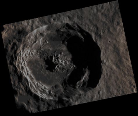 Unnamed Crater with "Hollows" in Caloris Basin (Absolute Natural Colors; credits for the additional process. and color.: Dr Paolo C. Fienga - Lunexit Team)
This stunning, and as of yet Unnamed, Crater lies within the Caloris Basin. Its fFoor provides another example of the beautiful "Hollows" found on Mercury and has an etched appearance similar to that found in the Crater Tyagaraja. This image was acquired as a high-resolution targeted observation. Targeted observations are images of a small area on Mercury's Surface at resolutions much higher than the 250-meter/pixel (820 feet/pixel) morphology base map or the 1-kilometer/pixel (0,6 miles/pixel) color base map. It is not possible to cover all of Mercury's Surface at this high resolution during MESSENGER's one-year mission, but several areas of high scientific interest are generally imaged in this mode each week.

Date acquired: October, 28th, 2011
Image Mission Elapsed Time (MET): 228326267
Image ID: 943690
Instrument: Narrow Angle Camera (NAC) of the Mercury Dual Imaging System (MDIS)
Center Latitude: 38,44° North
Center Longitude: 175,6° East
Resolution: 42 meters/pixel
Scale: this Unnamed Crater is approximately 38 Km (about 24 miles) across
Solar Incidence Angle: 76,1° (meaning that the Sun, at the time the picture was taken, was about 13,9° above the Local Horizon)
Emission Angle: 40,0°
Sun-Mercury-MESSENGER (or "Phase") Angle: 116,1°
Parole chiave: Mercury from orbit - Craters - Unnamed Crater