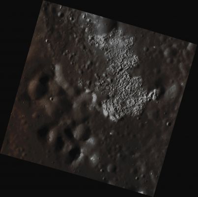 Hollowland (Absolute Natural Colors; credits for the additional process. and color.: Dr Paolo C. Fienga/Lunar Explorer Italia/Italian Planetary Foundation)
This image (taken by the NASA - Messenger Spacecraft in middle February 2013), shows us an area of ~ 23 Km - such as about 14,28 miles - across that is located within an Unnamed Mercurian Impact Basin that has been litterally "etched" by Hollows. Out of curiosity, this is the only area within the Basin in which Hollows are found. To the bottom left portion of the frame, some part of the Peak Ring of the Basin can also be seen and, most likely, this Peak Ring has been heavily modified by a number of subsequent impacts.

Date acquired: February, 13th, 2013
Image Mission Elapsed Time (MET): 3038823 
Image ID: 3509823
Instrument: Narrow Angle Camera (NAC) of the Mercury Dual Imaging System (MDIS)
Center Latitude: 43,52° North
Center Longitude: 291,50° East
Resolution: 21 meters/pixel
Solar Incidence Angle: 74,2° (meaning that the Sun, at the time that the picture was taken, was about 15,8° above the imaged Local Mercurian Horizon)
Emission Angle: 10,4°
Sun-Mercury-Messenger (or "Phase") Angle: 63,8°

This picture (which is an Original NASA - MESSENGER Spacecraft b/w frame published on the NASA - Planetary Photojournal with the ID n. PIA 16940) has been additionally processed and then colorized in Absolute Natural Colors (such as the colors that a human eye would actually perceive if someone were onboard the NASA - MESSENGER Spacecraft and then looked down, towards the Surface of Mercury), by using an original technique created - and, in time, dramatically improved - by the Lunar Explorer Italia Team. Different colors, as well as different shades of the same color, mean, among other things, the existence of different Elements (Minerals) present on the Surface of Mercury, each having a different Albedo (---> Reflectivity) and Chemical Composition.
Parole chiave: Mercury from orbit - Craters - Unnamed Crater
