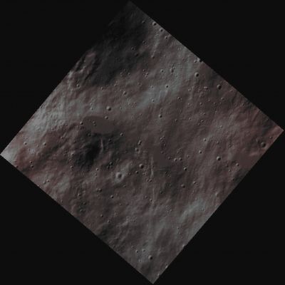 Impact's Melt "Pond" (CTX Frame - Absolute Natural Colors; credits for the additional process. and color.: Dr Paolo C. Fienga/Lunar Explorer Italia/Italian Planetary Foundation)
This High-Resolution Contextual (CTX) Image, taken by NASA - MESSENGER Spacecraft on the date of March, 10, 2014, shows us a few Ponds (---> small Lake-like Features) made of Impact Melt (remember that this kind of Surface Features appear to us way smoother than the Terrain which surrounds them). 

In particular, these Melt Ponds (where the bigger one looks like some sort of a Flat Ellipse, with its Major Axis measuring approx. 1 Km - and visible at about 10 o' clock of the frame) were deposited (probably) as Fluid Ejecta (---> such as Ejecta made of liquid or semi-liquid Rock) coming from an Unnamed Impact Crater located to the North (top) of the picture, but not visible here.

Date acquired: March, 10th, 2014
Image Mission Elapsed Time (MET): 36770132
Image ID: 5908036
Instrument: Narrow Angle Camera (NAC) of the Mercury Dual Imaging System (MDIS)
Center Latitude: 63,77° North
Center Longitude: 254,70° East
Solar Incidence Angle: 72,5° (meaning that the Sun, at the time that the picture was taken, was about 17,5° above the imaged Local Mercurian Horizon)
Emission Angle: 6,3°
Sun-Mercury-Messenger (or "Phase") Angle: 78,9°

This picture (which is an Original NASA - MESSENGER Spacecraft's b/w and Map-Projected image published on the NASA - Planetary Photojournal with the ID n. PIA 18371) has been additionally processed, contrast enhanced, Gamma corrected, magnified to aid the visibility of the details and then colorized in Absolute Natural Colors (such as the colors that a human eye would actually perceive if someone were onboard the NASA - MESSENGER Spacecraft and then looked outside, towards the Surface of Mercury), by using an original technique created - and, in time, dramatically improved - by the Lunar Explorer Italia Team. Different colors, as well as different shades of the same color, mean, among other things, the existence of different Elements (Minerals) present on the Surface of Mercury, each having a different Albedo (---> Reflectivity) and Chemical Composition.
Parole chiave: Mercury from orbit - Craters - Unnamed Crater with nearby located "Ponds"