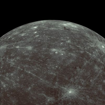 Mercury, during MESSENGER's 2nd Fly-By (natural, but enhanced colors; credits: Lunexit)
Date Acquired: October 6, 2008
Image Mission Elapsed Time (MET): 131772818
Instrument: Wide Angle Camera (WAC) of the Mercury Dual Imaging System (MDIS)
WAC Filter: 1 (700 nanometers)
Resolution: 2,6 Km/pixel (about 1,6 miles/pixel)
Scale: The left side of the image is about 2700 Km tall (approx. 1700 miles)
Spacecraft Altitude: about 15.000 Km (approx. 9300 miles)

Of Interest: One week ago, no spacecraft had ever seen the majority of the surface visible in this image. Today, one week after MESSENGER’s successful second Mercury flyby, about 95% of Mercury’s surface has been viewed by spacecraft, resulting in nearly global spacecraft imaging coverage of Mercury’s surface for the first time. This WAC image is just one of 99 in a set of 3 columns by 3 rows by 11 color filters that is being combined into a color mosaic of the departing planet. Kuiper crater, with its bright ejecta rays, is visible on the left edge of the image and was seen by Mariner 10, but most of the terrain east of Kuiper was not. A newly imaged crater with an unusual halo of dark material is visible at about the same latitude but toward Mercury’s limb. The long, bright rays that can be seen extending across the surface emanate from a crater just north of this image.
Parole chiave: Mercury